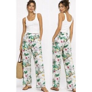 Cynthia Rowley 100% Linen Amalfi Coast Print Pants Size Medium  Resort Vacation